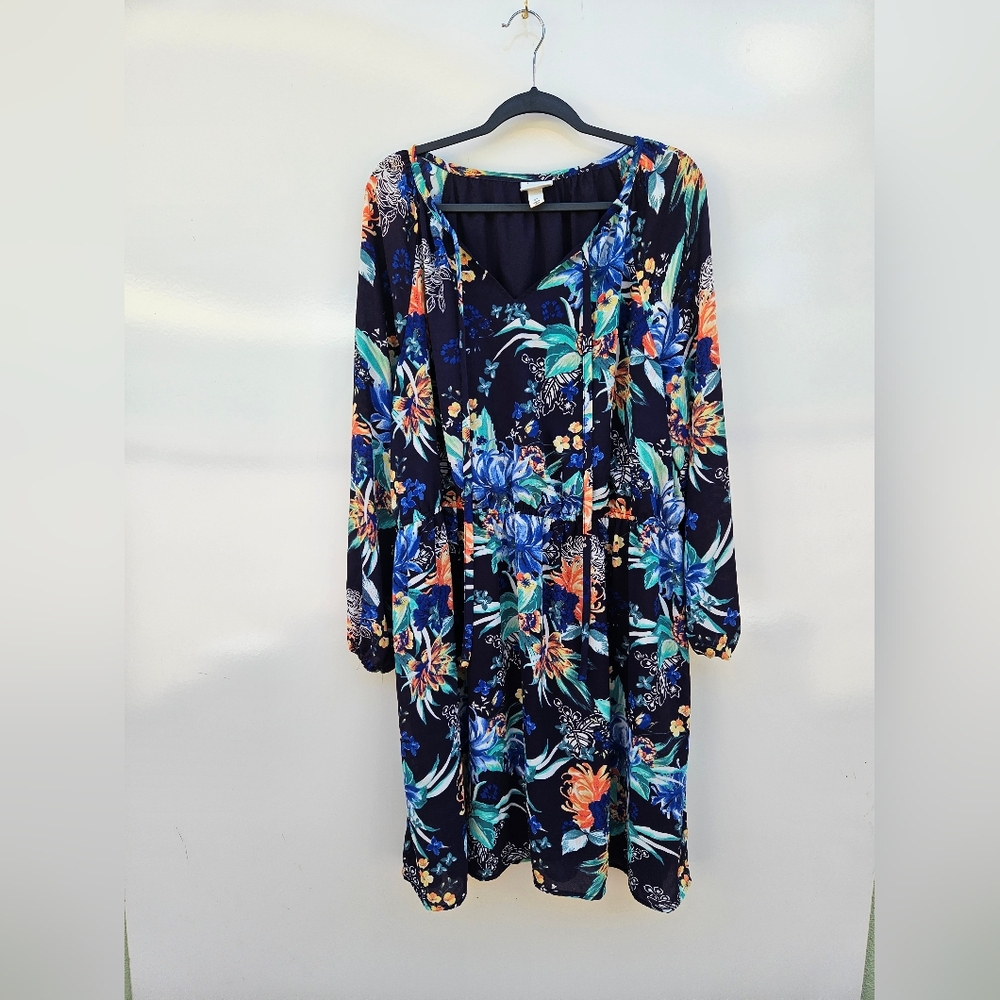 Ava & Viv Navy Floral Long Sleeve Dress
